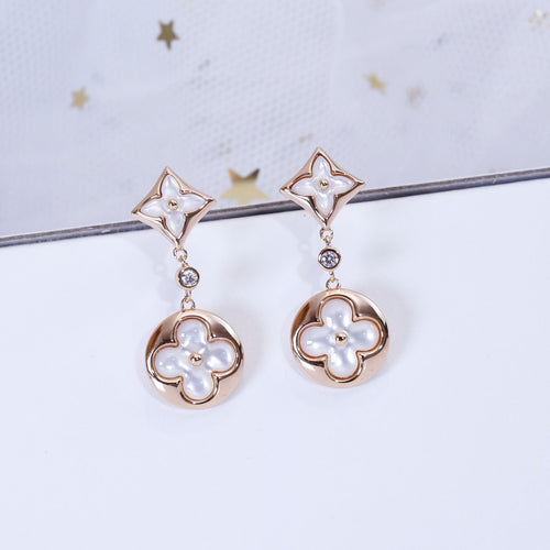 [Elara]STAR AND SUN ROSE GOLD MOP DROP EARRINGS