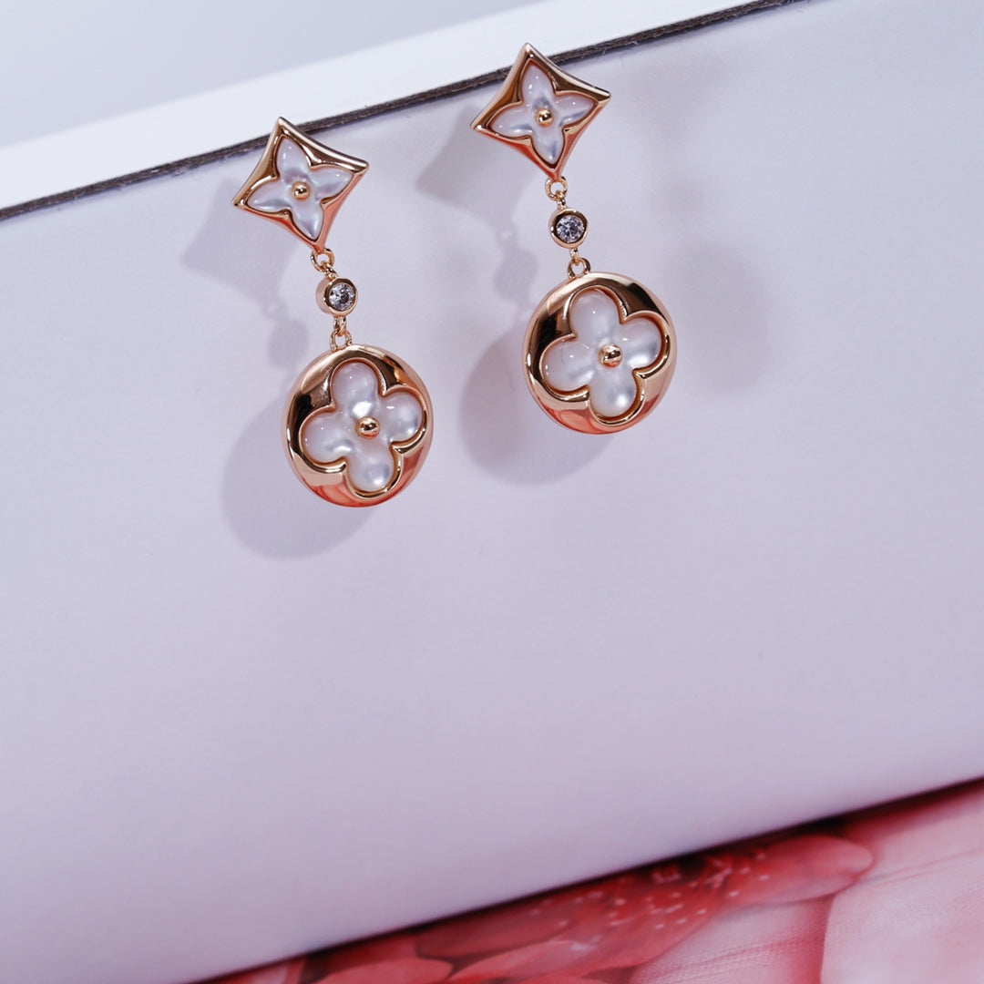 [Elara]STAR AND SUN ROSE GOLD MOP DROP EARRINGS