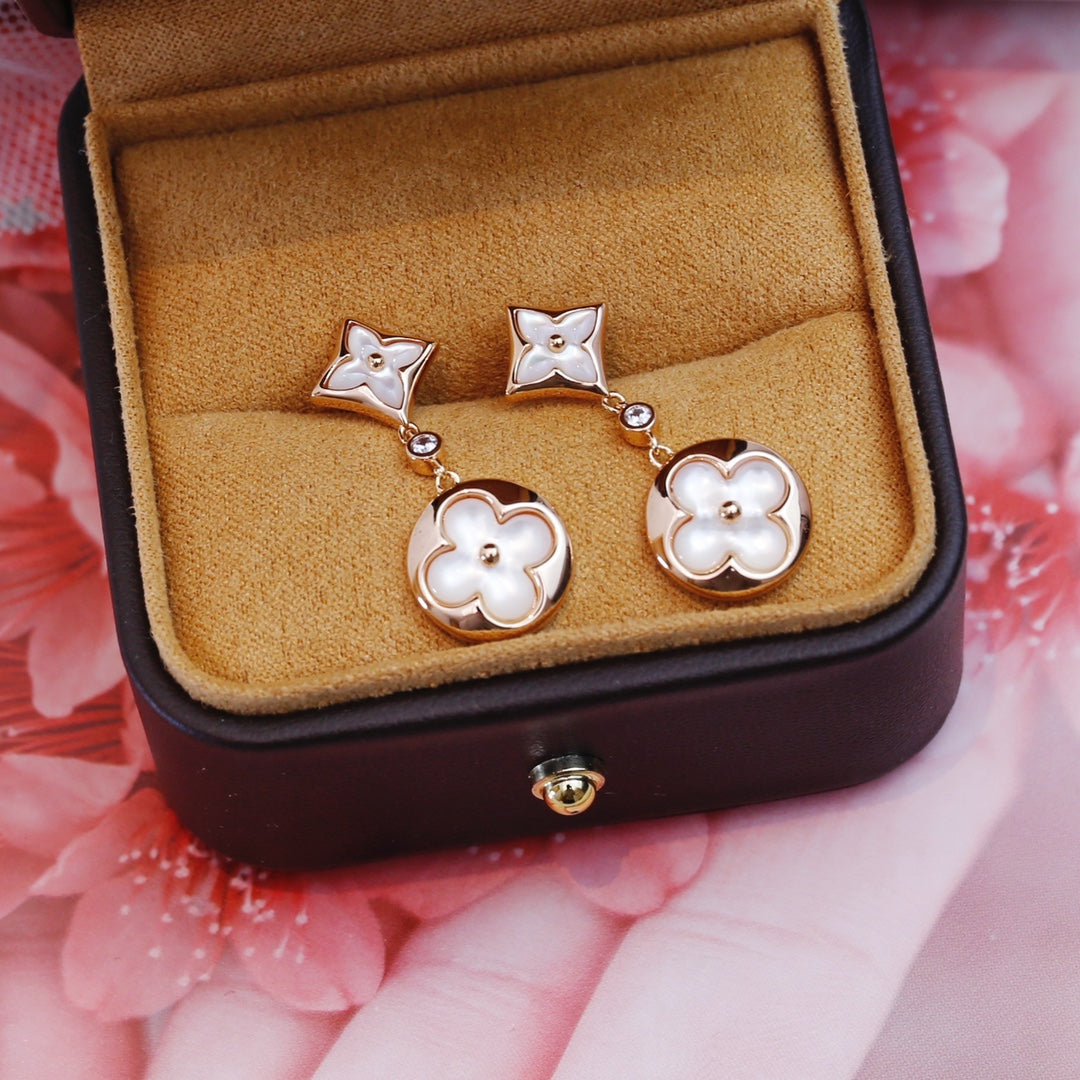 [Elara]STAR AND SUN ROSE GOLD MOP DROP EARRINGS