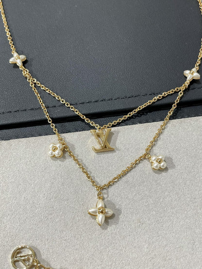 [Elara]FLOWERGRAM GOLD MOP ダブルロウネックレス