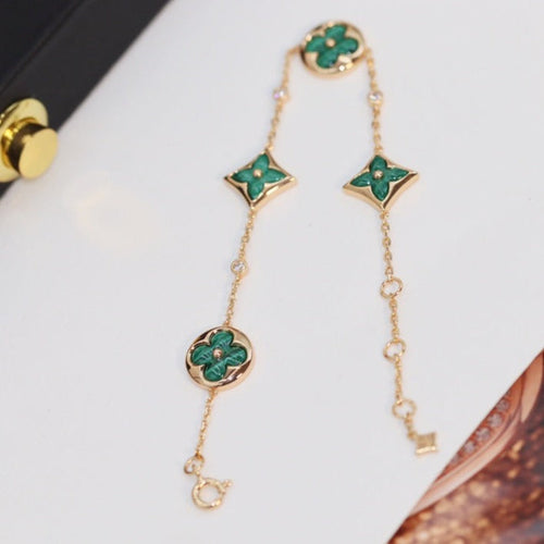 [Elara]STAR AND SUN 4 MOTIF ROSE GOLD MALACHITE BRACELET