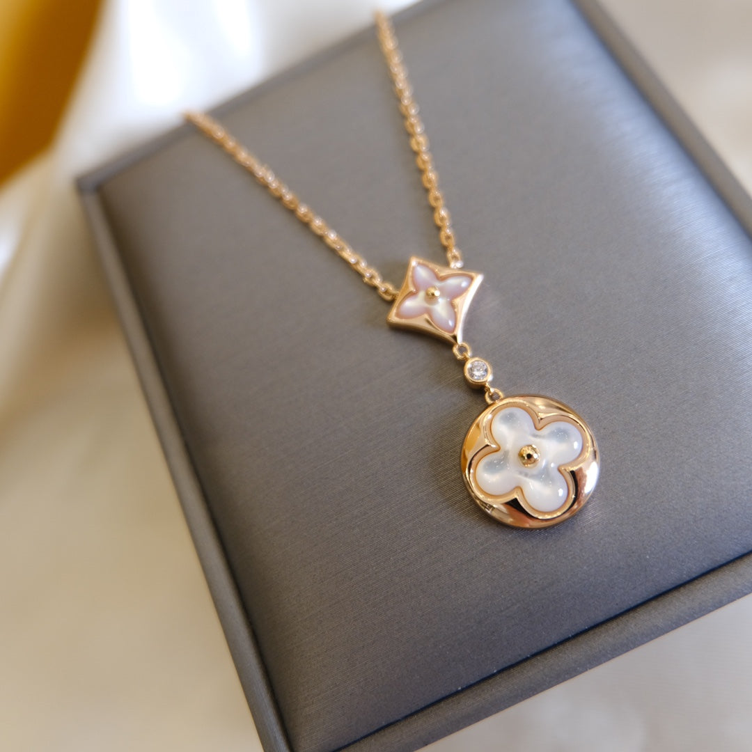 [Elara]Halskette STERNE UND SONNE WEISS MOP 2 MOTIVE ROSÉGOLD
