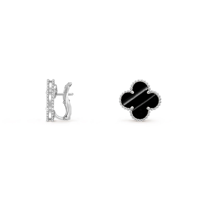 [Elara]15MM CLOVER FLOWER STUD EARRINGS WHITE GOLD COLLECTION