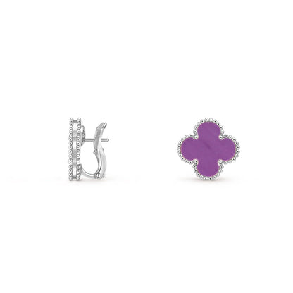 [Elara]15MM CLOVER FLOWER STUD EARRINGS WHITE GOLD COLLECTION
