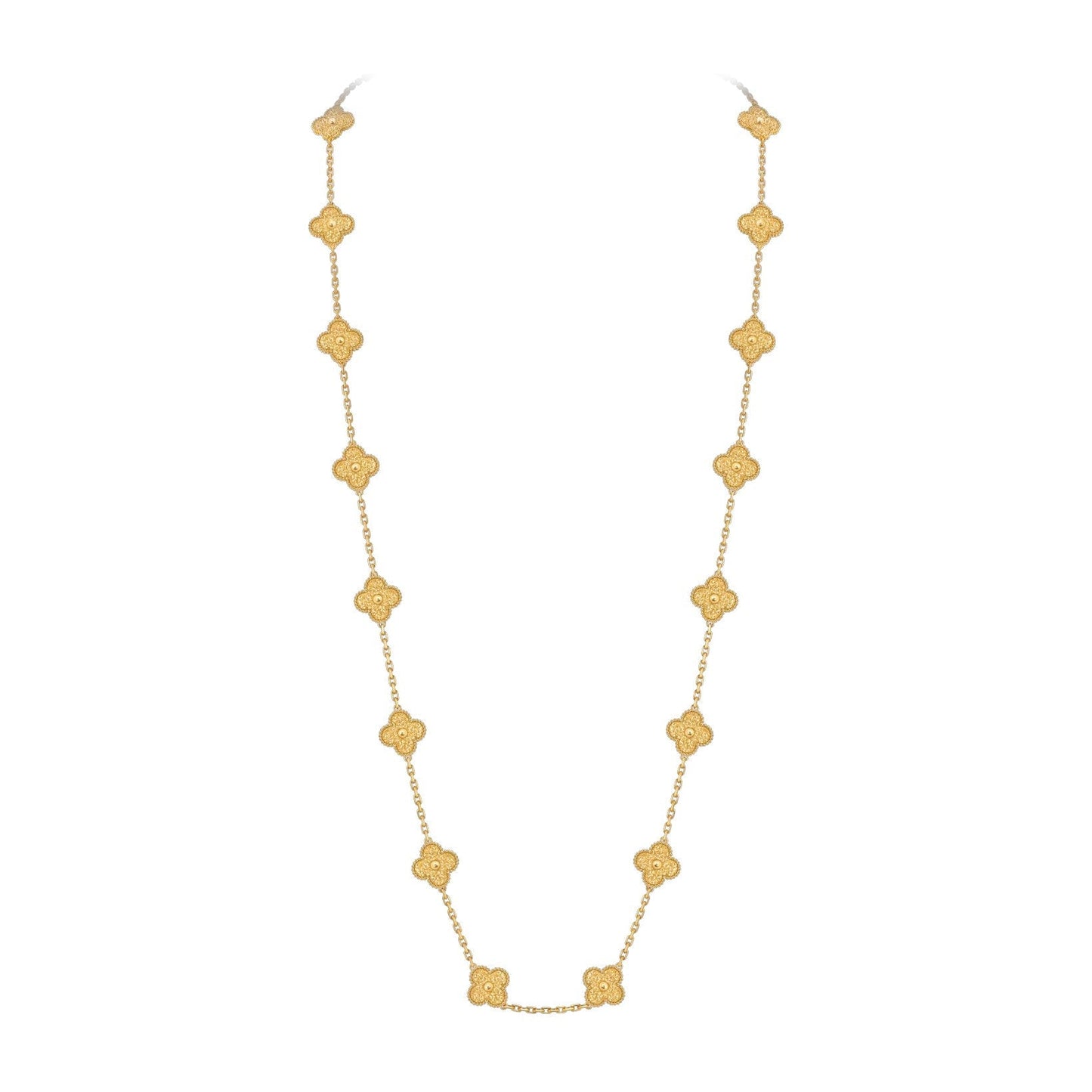 [Elara]CLASSIC 20-MOTIV GLÜCKKLEE-HALSKETTE LANG GOLD KOLLEKTION