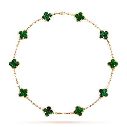 [Elara]CLASSIC LUCKY 10-MOTIF CLOVER NECKLACE GOLD COLLECTION
