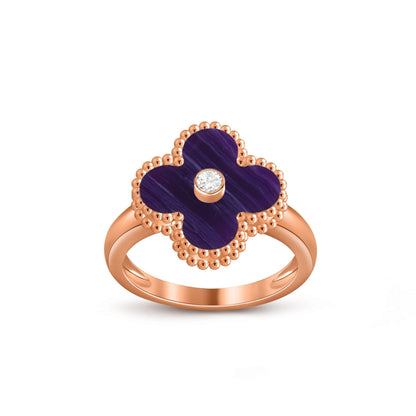 [Elara]LUCKY CLOVER DIAMOND-ACCENT ROSE GOLD RING COLLECTION