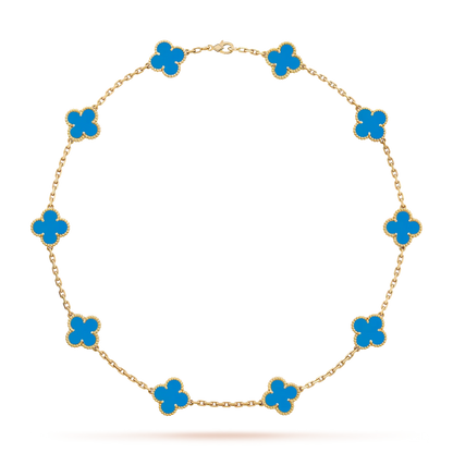 [Elara]CLASSIC LUCKY 10-MOTIF CLOVER NECKLACE GOLD COLLECTION