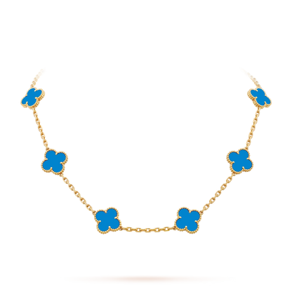[Elara]CLASSIC LUCKY 10-MOTIF CLOVER NECKLACE GOLD COLLECTION