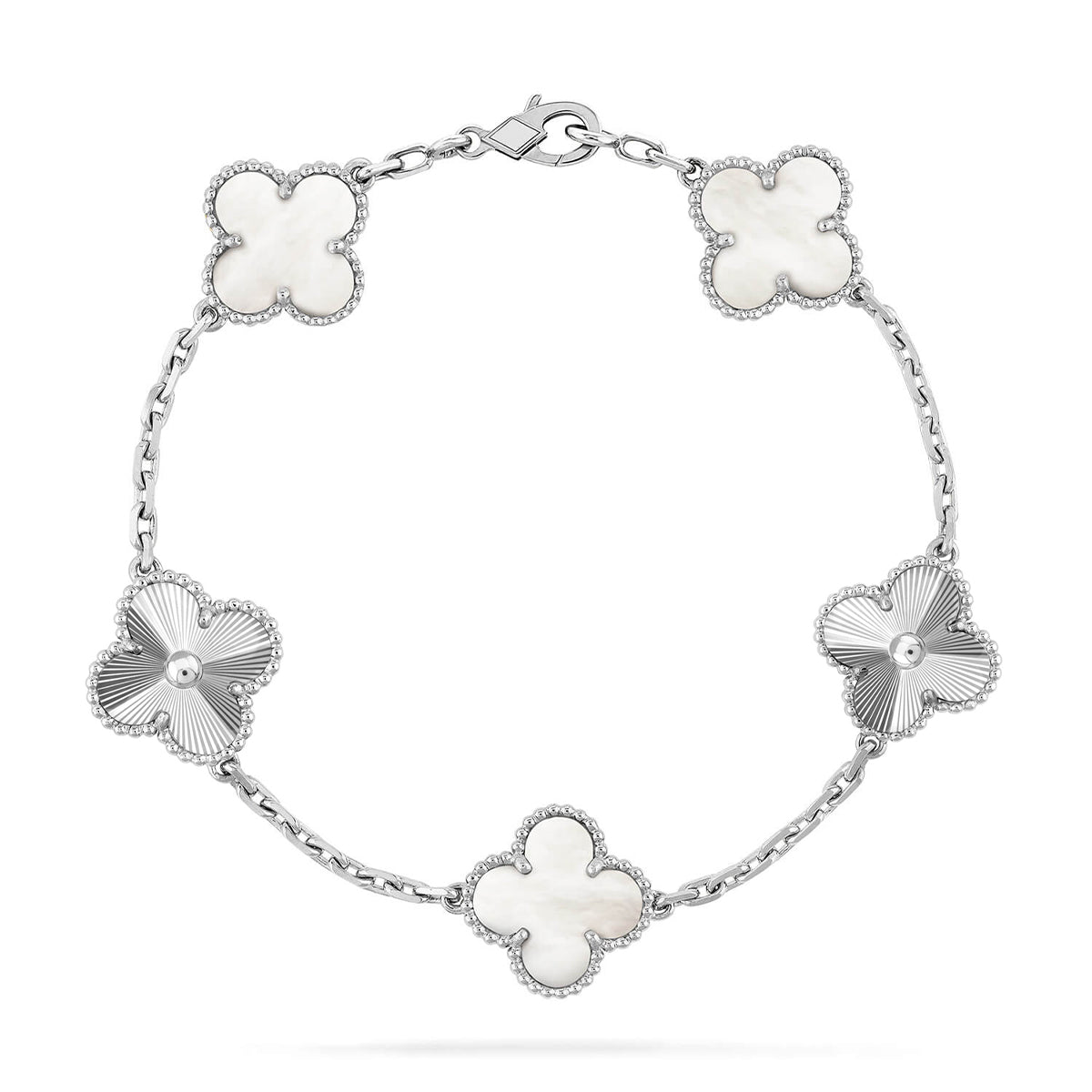 [Elara]LUCKY CLOVER 5-MOTIF-ARMBAND - WEISSE PERLMUTTKOLLEKTION