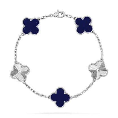 [Elara]LUCKY CLOVER 5-MOTIF BRACELET - LAPIS LAZULI COLLECTION