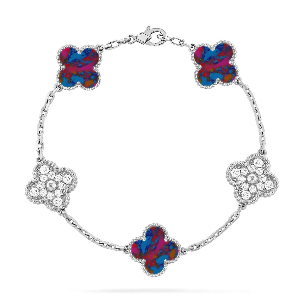 [Elara]LUCKY CLOVER 5-MOTIF BRACELET - MULTI-GEM COLLECTION