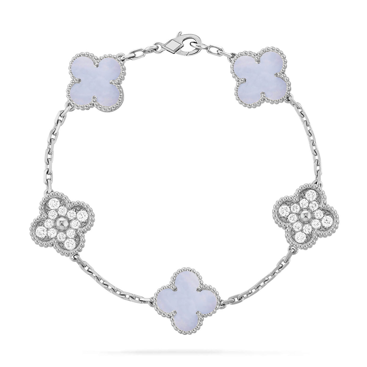 [Elara]LUCKY CLOVER 5-MOTIF BRACELET - PURPLE CHALCEDONY COLLECTION
