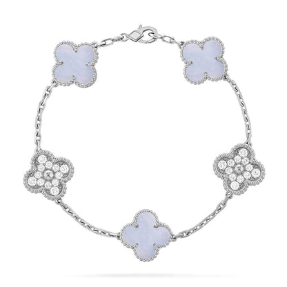 [Elara]LUCKY CLOVER 5-MOTIF BRACELET - PURPLE CHALCEDONY COLLECTION