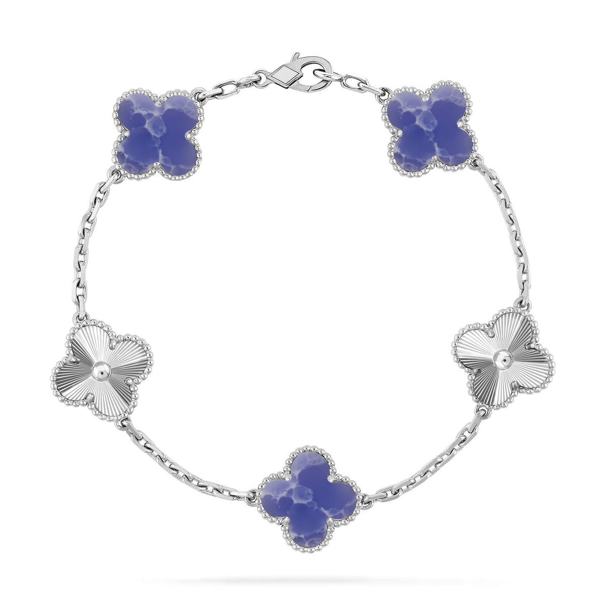[Elara]LUCKY CLOVER 5-MOTIF BRACELET - BLUE LARIMAR COLLECTION