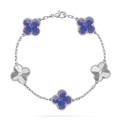 [Elara]LUCKY CLOVER 5-MOTIF BRACELET - BLUE LARIMAR COLLECTION