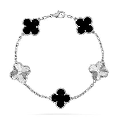[Elara]GLÜCKSKLEE 5-MOTIV-ARMBAND – KOLLEKTION SCHWARZER ONYX