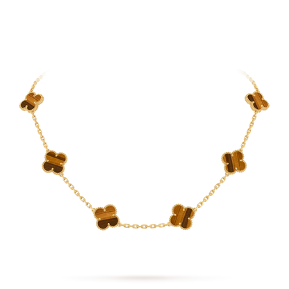 [Elara]CLASSIC LUCKY 10-MOTIF CLOVER NECKLACE GOLD COLLECTION