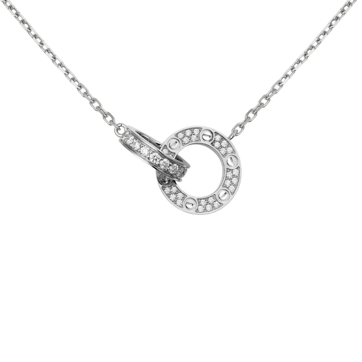 [Elara]LOVE DOUBLE-RING PENDANT FULL-PAVÉ NECKLACE
