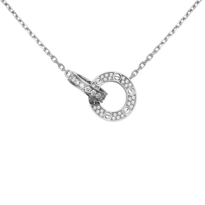 [Elara]LOVE DOUBLE-RING PENDANT FULL-PAVÉ NECKLACE