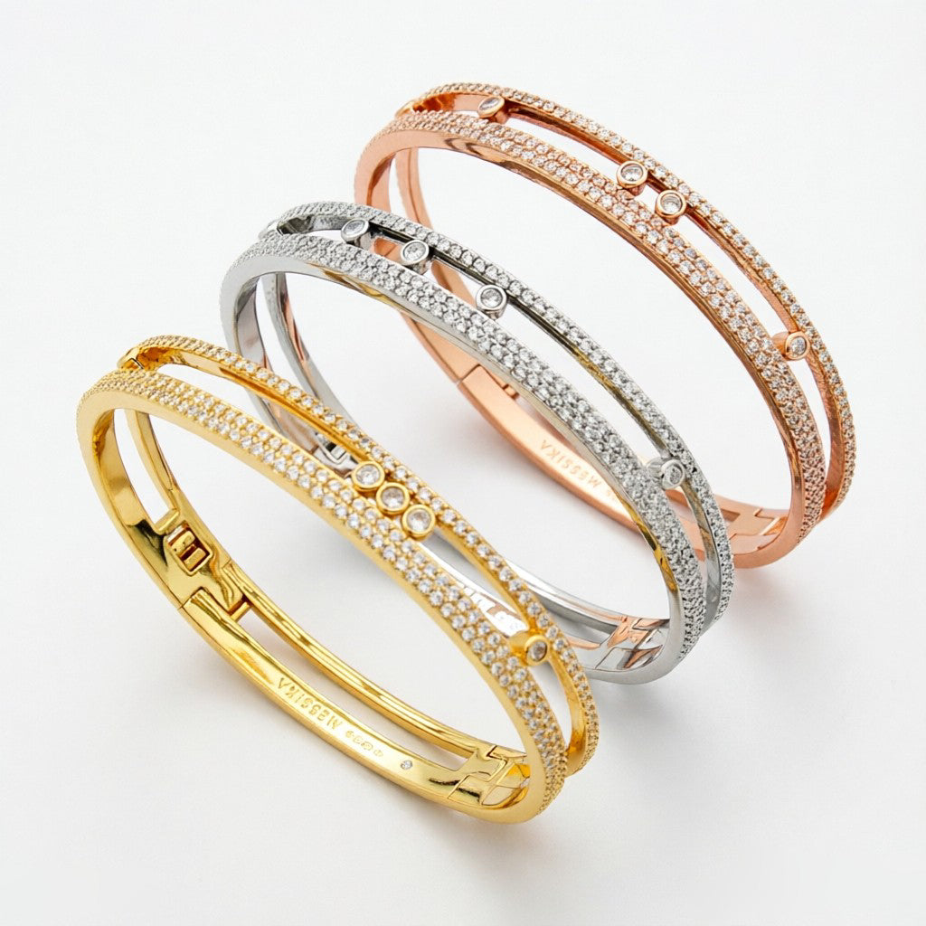 [Elara]MOVE ROMANE PAVÉ DIAMOND BANGLE BRACELET