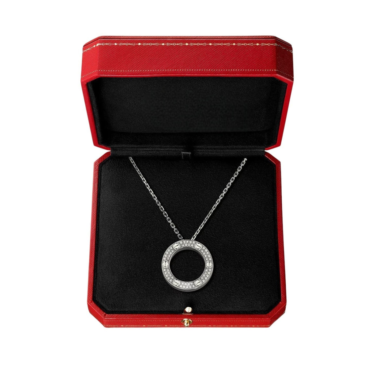 [Elara]LOVE LARGE CIRCULAR PENDANT FULL-PAVÉ DIAMOND NECKLACE
