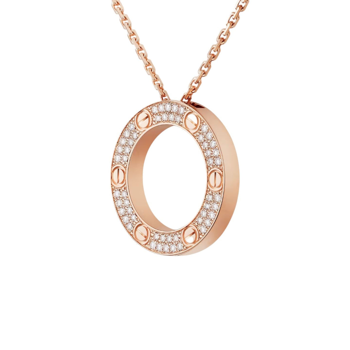 [Elara]LOVE LARGE CIRCULAR PENDANT FULL-PAVÉ DIAMOND NECKLACE