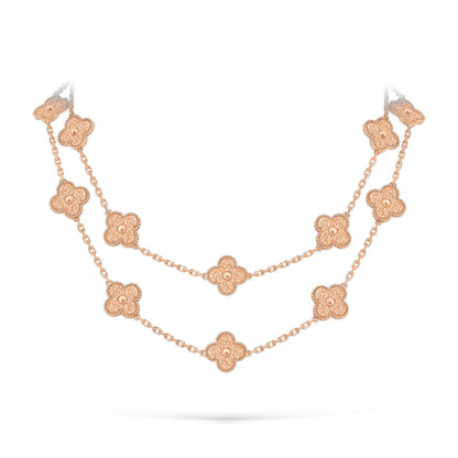 [Elara]CLASSIC 20-MOTIF LUCKY CLOVER LONG NECKLACE ROSE GOLD COLLECTION