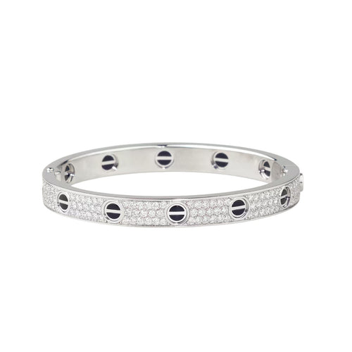 [Elara]CLASSIC 6.1MM LOVE BANGLE - DIAMOND PAVÉ & BLACK CERAMIC