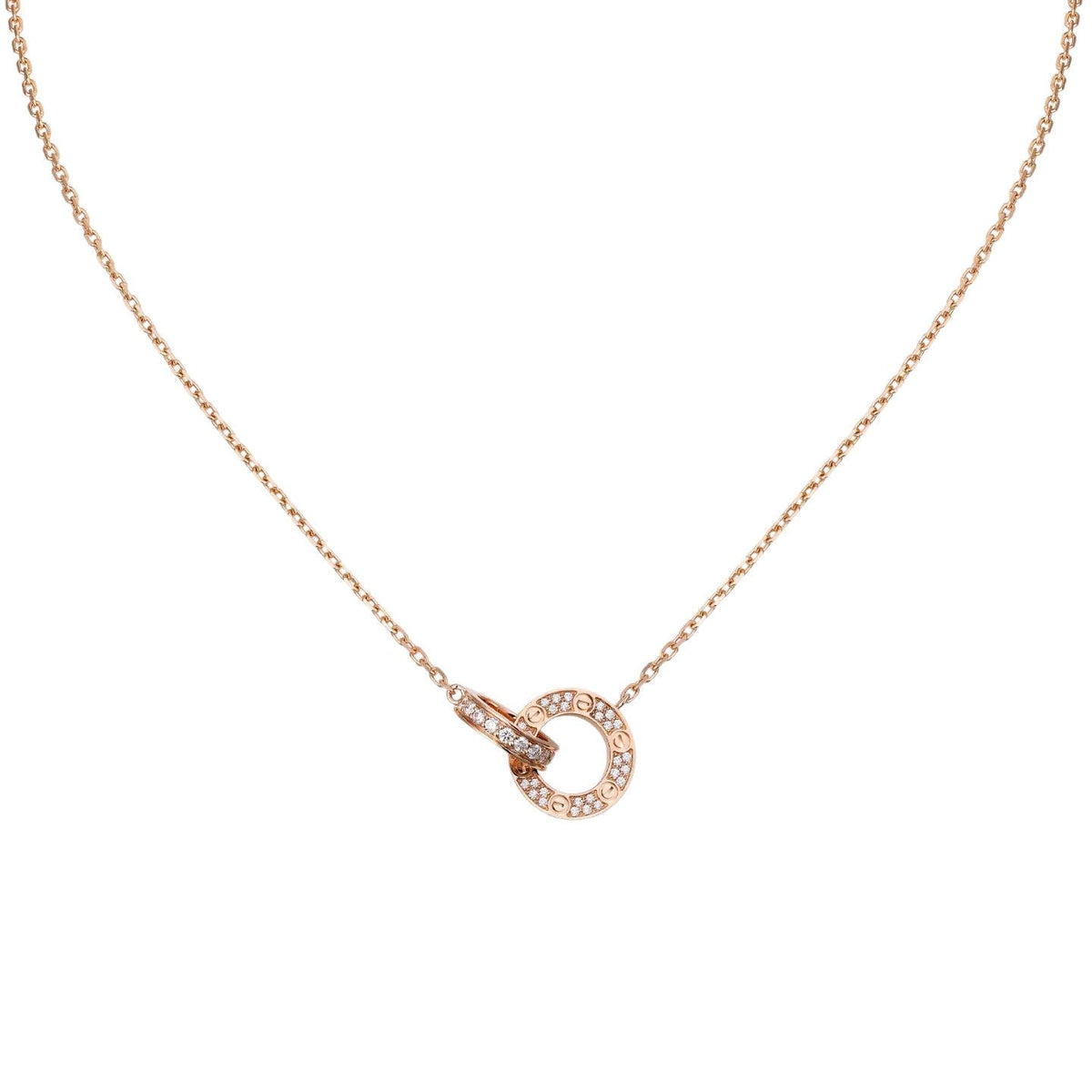 [Elara]LOVE DOUBLE-RING PENDANT FULL-PAVÉ NECKLACE