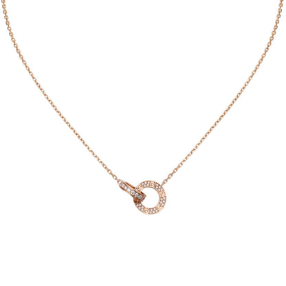 [Elara]LOVE DOUBLE-RING PENDANT FULL-PAVÉ NECKLACE