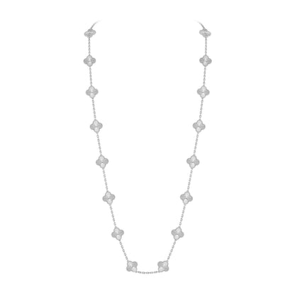 [Elara]CLASSIC 20-MOTIF LUCKY CLOVER LONG NECKLACE WHITE GOLD COLLECTION
