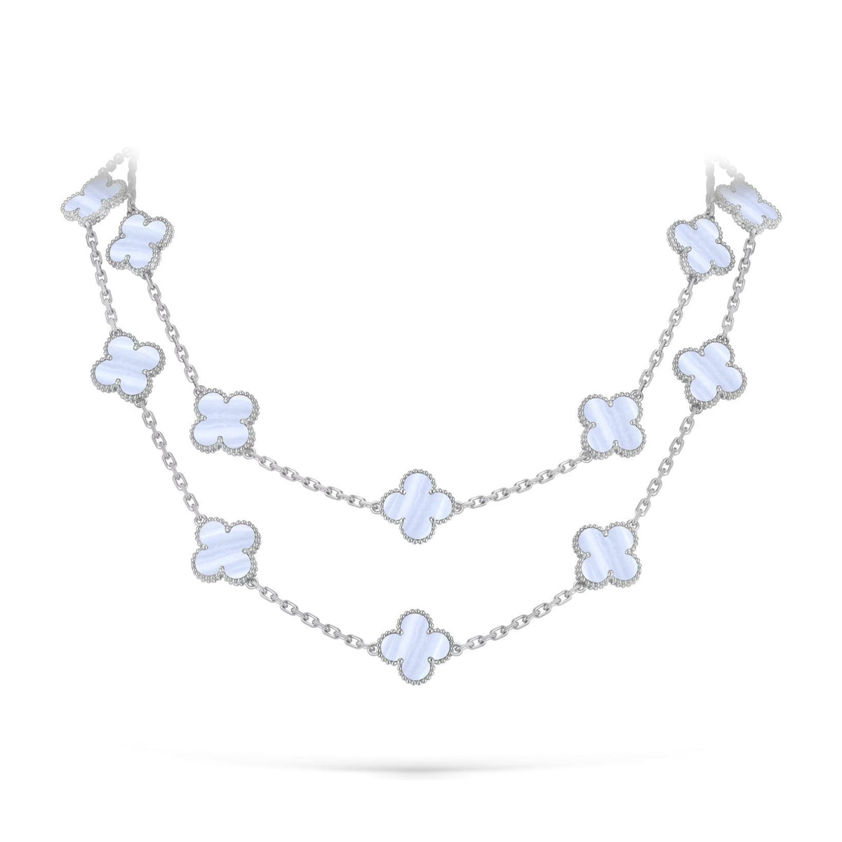 [Elara]CLASSIC 20-MOTIF LUCKY CLOVER LONG NECKLACE WHITE GOLD COLLECTION