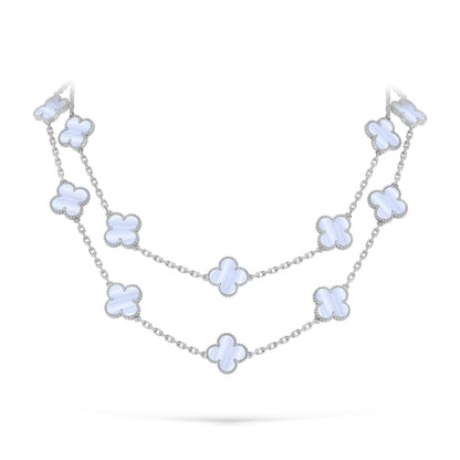 [Elara]CLASSIC 20-MOTIF LUCKY CLOVER LONG NECKLACE WHITE GOLD COLLECTION