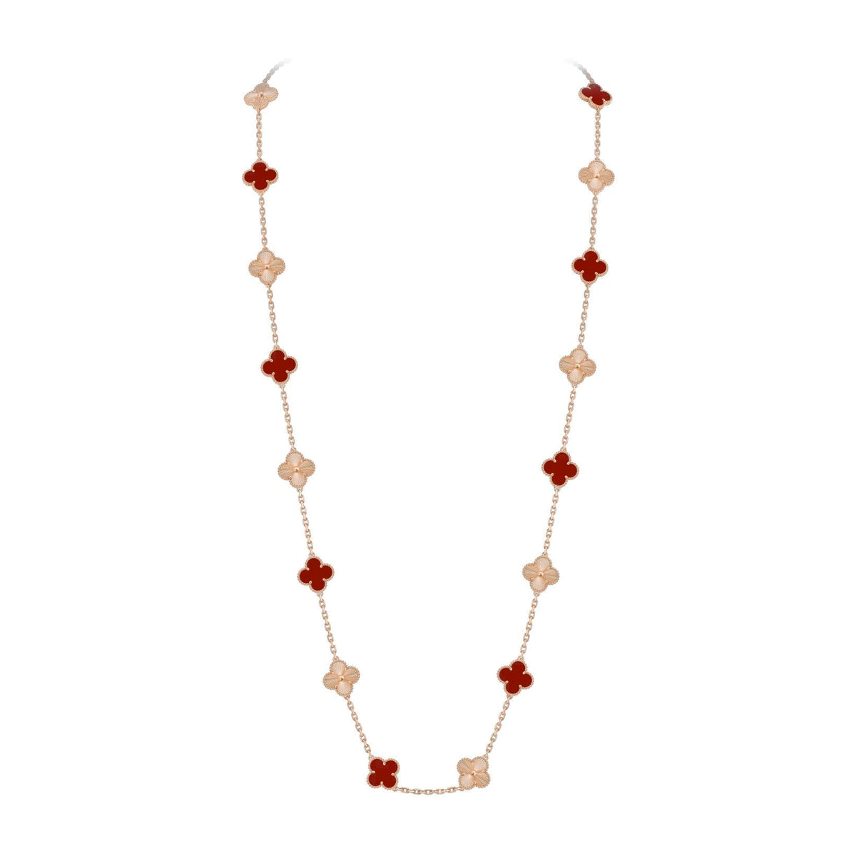 [Elara]CLASSIC 20-MOTIF LUCKY CLOVER LONG NECKLACE ROSE GOLD COLLECTION