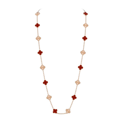 [Elara]CLASSIC 20-MOTIF LUCKY CLOVER LONG NECKLACE ROSE GOLD COLLECTION