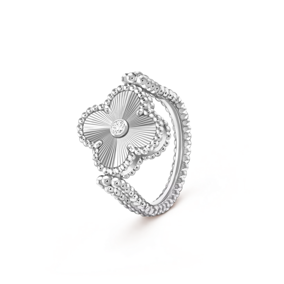 [Elara]LUCKY CLOVER WHITE GOLD REVERSIBLE RING