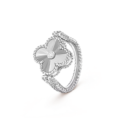 [Elara]LUCKY CLOVER WHITE GOLD REVERSIBLE RING