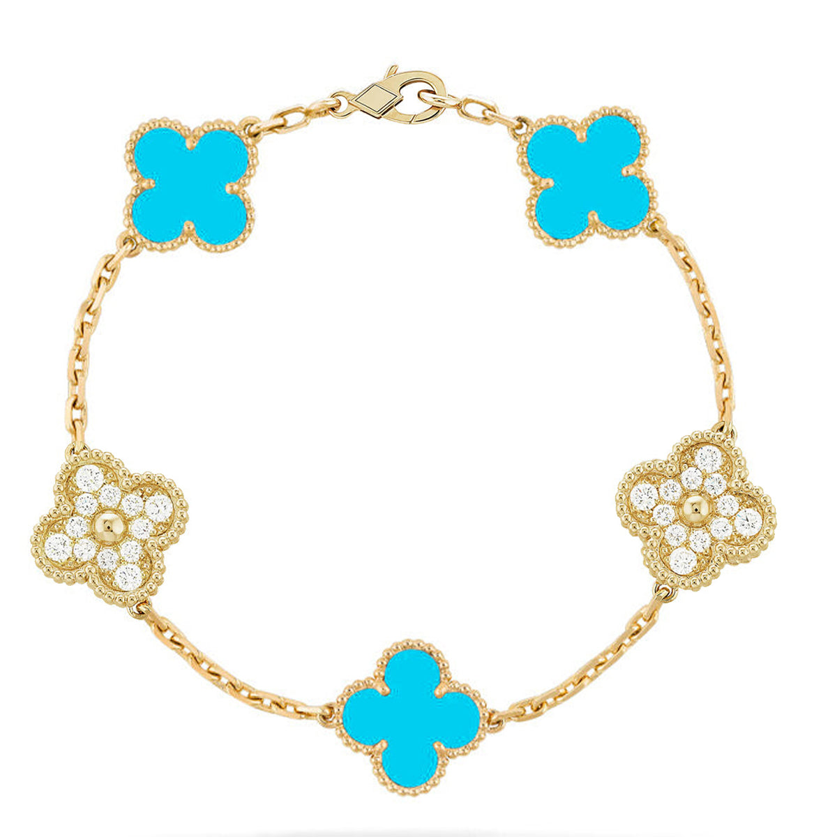 [Elara]LUCKY CLOVER 5-MOTIF BRACELET - TURQUOISE COLLECTION