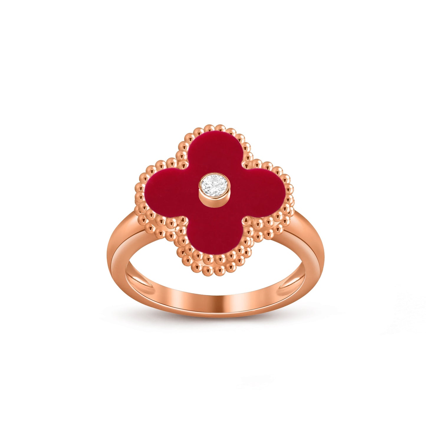 [Elara]LUCKY CLOVER DIAMOND-ACCENT ROSE GOLD RING COLLECTION
