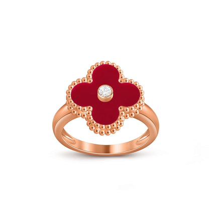 [Elara]LUCKY CLOVER DIAMOND-ACCENT ROSE GOLD RING COLLECTION
