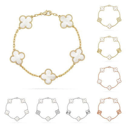 [Elara]LUCKY CLOVER 5-MOTIF-ARMBAND - WEISSE PERLMUTTKOLLEKTION