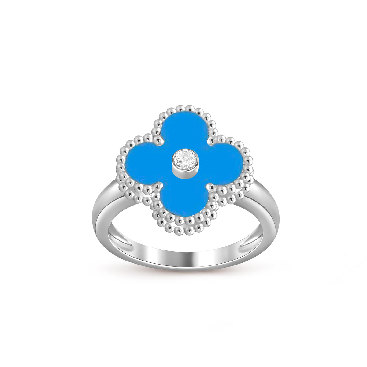 [Elara]LUCKY CLOVER DIAMOND-ACCENT WHITE GOLD RING COLLECTION