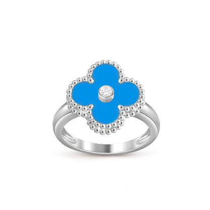 [Elara]LUCKY CLOVER DIAMOND-ACCENT WHITE GOLD RING COLLECTION