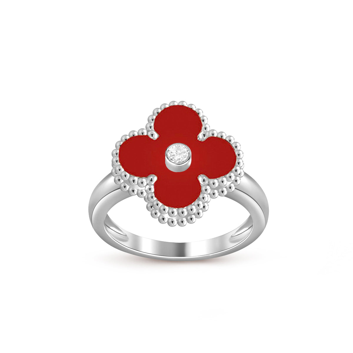 [Elara]LUCKY CLOVER DIAMOND-ACCENT WHITE GOLD RING COLLECTION