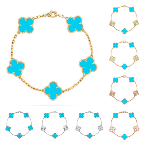 [Elara]LUCKY CLOVER 5-MOTIF BRACELET - TURQUOISE COLLECTION