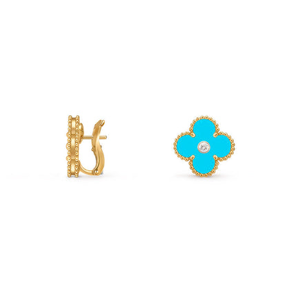 [Elara]15MM CLOVER FLOWER STUD EARRINGS DIAMOND-GOLD COLLECTION