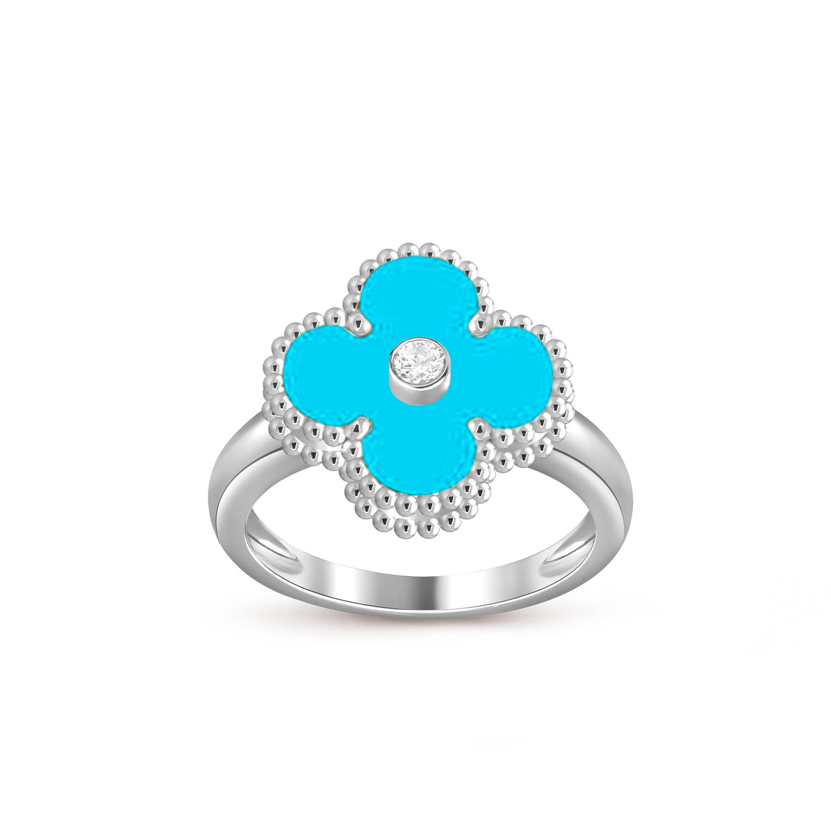 [Elara]LUCKY CLOVER DIAMOND-ACCENT WHITE GOLD RING COLLECTION