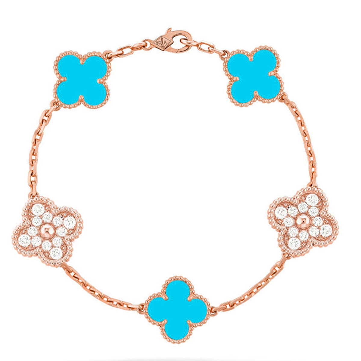 [Elara]LUCKY CLOVER 5-MOTIF BRACELET - TURQUOISE COLLECTION