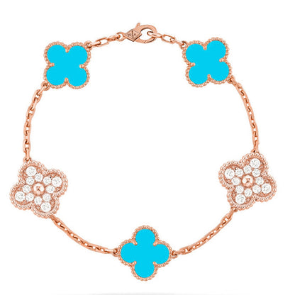 [Elara]LUCKY CLOVER 5-MOTIF BRACELET - TURQUOISE COLLECTION